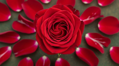 A stunning close-up shot of a vibrant red rose, surrounded by its delicate petals, creating a romantic and visually appealing composition.の素材