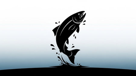 Silhouette of a fish leaping from the waters surfaceの素材