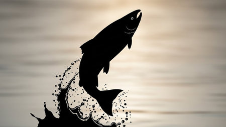 Shark jumping out of the ocean waterの素材