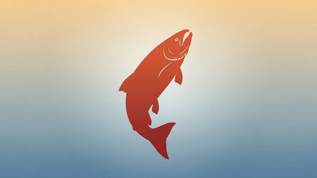 Illustration of a red salmon leaping from the oceanの素材