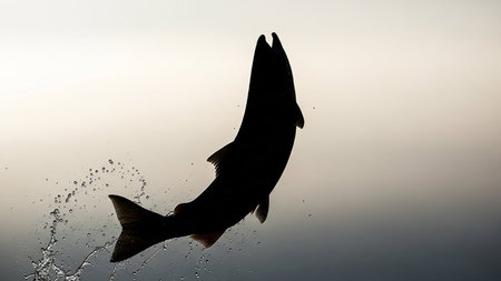 A fish jumps out of the water creating a splashの素材