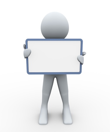 3d illustration of man holding blank board. 3d rendering of human characterの写真素材