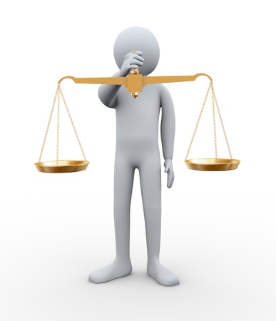 3d illustration of person holding golden scale of balance   3d rendering of people - human character の写真素材