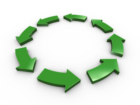 3d Illustration of green circular arrows representing concept of processingの写真素材