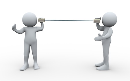 3d Illustration of man talking with the help of metalic can  3d rendering of human characters の写真素材