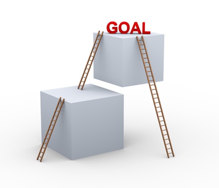 3d illustration of boxes and ladders with word goal  Concept of achieveing goal faster with shortcut の写真素材