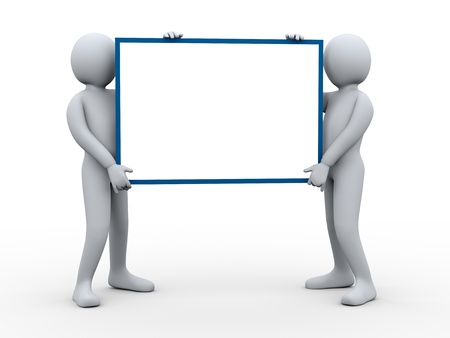 3d illustration of group of man presenting empty board.  3d rendering of human character.の写真素材