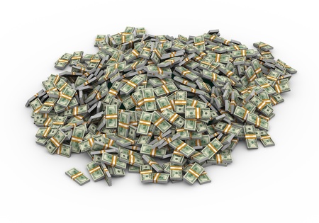 3d illustration of heap of dollar packs moneyの写真素材