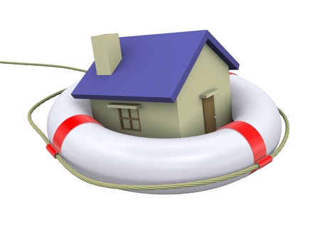 3d Illustration of house on a lifebuoy ring - life preserverの写真素材