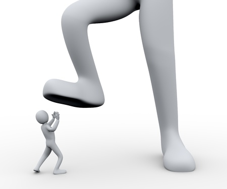 3d illustration of  boss s foot stepping on employee   3d rendering of people - human characterの写真素材