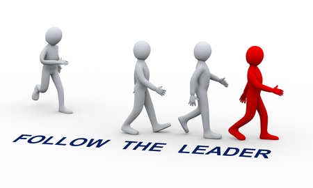 3d illustration of man joining group of people following his team leaderの写真素材