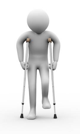 3d illustration of person walkingn with crutches   3d rendering of human people characterの写真素材