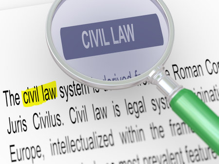 3d illustration of magnifying glass over defination of civil law.