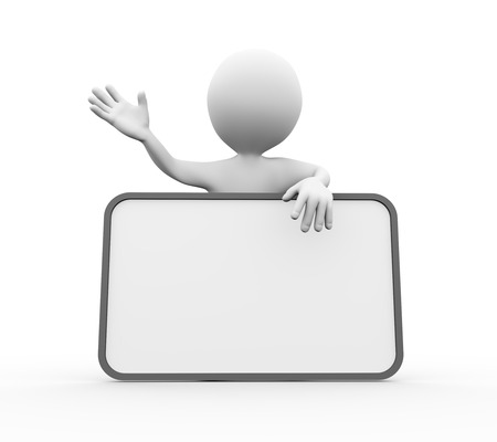 3d illustration of man with white empty poster. 3d rendering of human people characterの写真素材