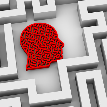 3d illustration of maze human face shape in complicated maze labyrinthの写真素材