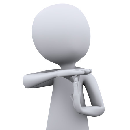 3d illustration of person showing time out sign with hands. 3d rendering of people - human characterの写真素材