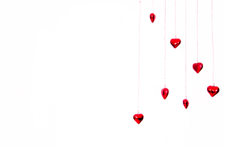 Christmas tree toys in the shape of heartsの写真素材