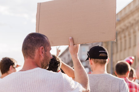 Minsk Belarus - August, 2020:Peaceful protest in Minsk. A man stands with his back to the camera...