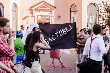 Minsk Belarus - August, 2020: Peaceful protests in Belarus. Presidential elections in Belarus 2020....