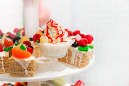 Collection of soap in the form of ice cream, cake and other sweets. Horizontal photoの写真素材