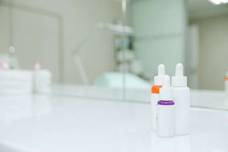 cosmetic and personal care products on table in the beautician office. Horizontal photoの写真素材