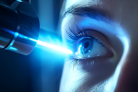 Cosmetic keratopigmentation with a femtosecond laser. Blue eyes change to green. horizontal photoの素材