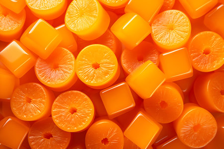 Orange Chewable gummies with turmeric extract. View from above. horizontal photoの素材