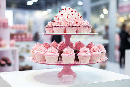 Pink cakes on a store window. horizontal photoの素材