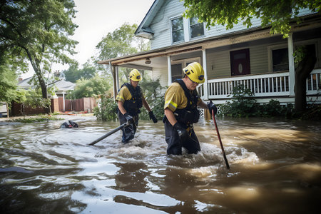 As a result of the flood, city streets and the first floors of buildings were flooded. Rescue operations are underway. horizontal photoの素材