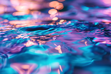 Rippled water surface in blue and pink light reflections. horizontal photoの素材
