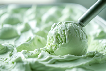Spirulina Ice Cream Scoop in Close-Upの素材