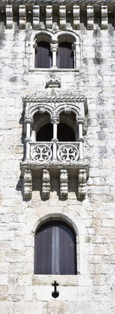 Windows of the Belem Tower, a UNESCO World Heritage Site, built in the 16th centuryのeditorial素材