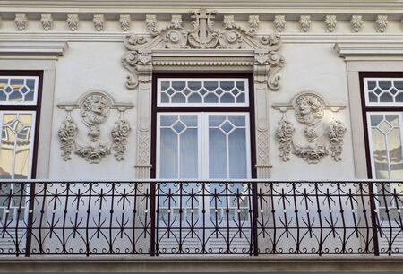 Ornate art nouveau building facade in Ericeira, Portugalの写真素材