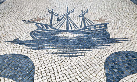 Traditional Portuguese pavement in Ericeira, Portugalの写真素材