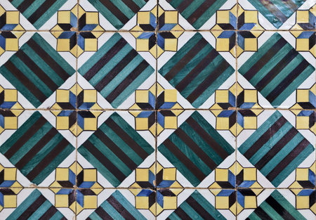 Traditional colored decorative tiles in downtown Ericeira, Portugal