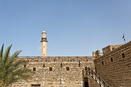 Historical Dubai Museum in Dubai with the minaret of the Grand Mosque in the background, United Arab Emiratesのeditorial素材