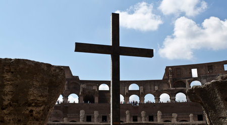 Detail of the famous Colosseum or Coliseum, also known as the Flavian Amphitheatre.