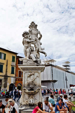 The baroque Fountain with Angels in Pisa, Italy, without any view of the three main monuments (The Baptistry, Cathedral or Leaning Tower)のeditorial素材