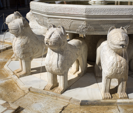 Detail of the lions supporting the basin of the Fountain of the Lionsの写真素材