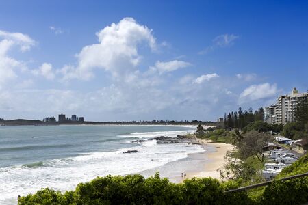 View of Mooloolaba Beach on a summer sunny day in Mooloolaba, Sunshine Coast, Queenslandのeditorial素材