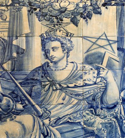 Detail of a tiles panel from the 18th century in Saint Joseph Hospital, Lisbon, Portugalのeditorial素材