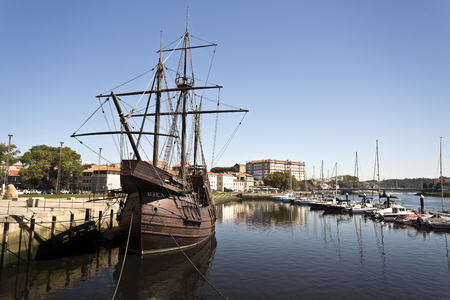 Replica of a caravel, a small and highly maneuverable sailing ship developed in the 15th century by the Portuguese to explore along the West African coast and into the Atlantic Ocean.のeditorial素材