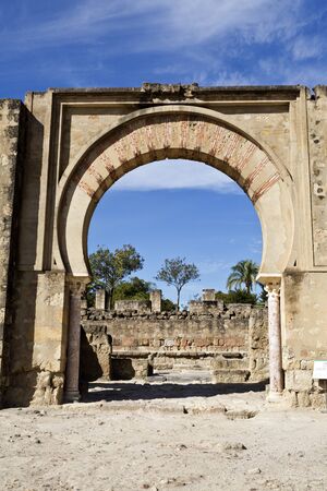 Detail of the main arch entrance of the Great Portico at Medina Azahara medieval palace-city near Cordoba, Spainのeditorial素材