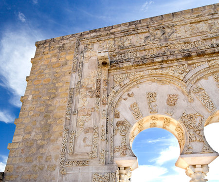 Detail of the facade of the House of Yafar at Medina Azahara medieval palace-city near Cordoba, Spainのeditorial素材