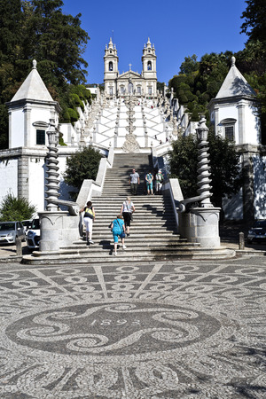 View of the stairway leading to the Basilica of Bom Jesus (Good Jesus) in Braga, Portugalのeditorial素材