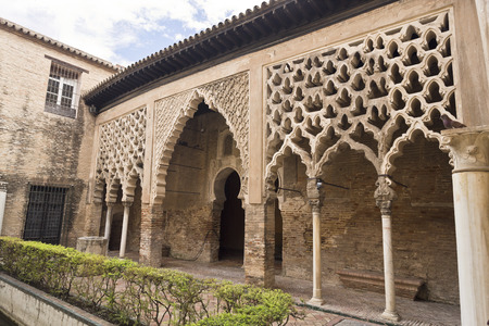 The Almohad Palace seen from the Patio del Yeso in the Alcazar Royal of Seville, Spainのeditorial素材