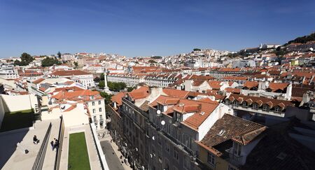 View of the old town from the ruins of the Carmo Monastery in Lisbon, Portugalのeditorial素材