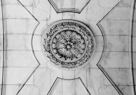 Detail of the ceiling of the Rua Augusta Arch, a stone triumphal arch-like historical building and main attraction on the Praca do Comercio in Lisbon, Portugalの写真素材