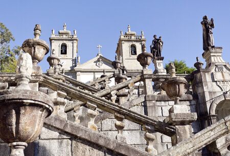 Detail of the monumental flight of steps leading to the Sanctuary of Our Lady in the Peneda Geres National Park, North of Portugalの写真素材