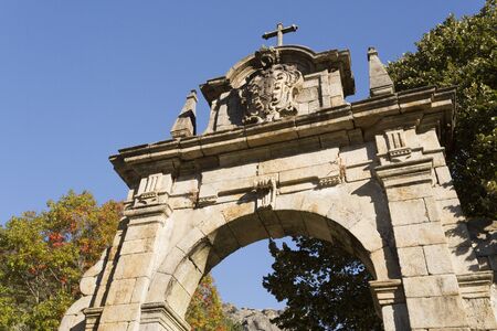 Detail of the arch at the start of the alley towards the Church of Our Lady in the Peneda Geres National Park, North of Portugalの写真素材